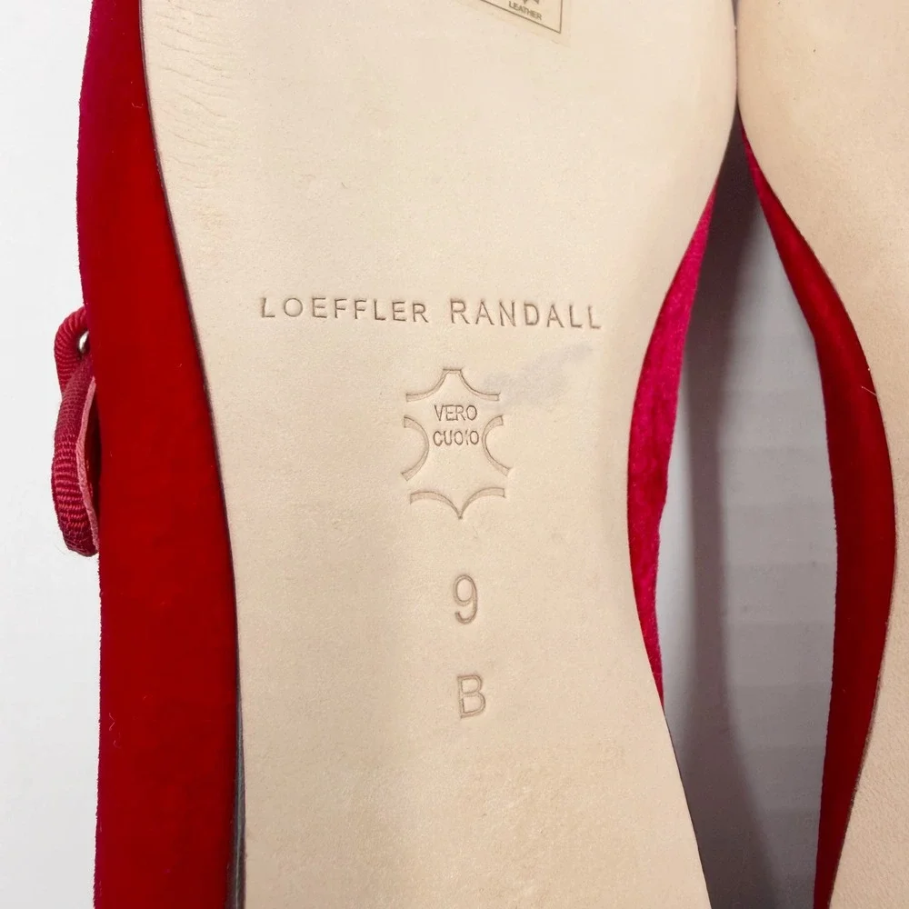 Loeffler‎ Randall Ginger Red Velvet Mary Jane Flats Square Toe Ballet Sz 9